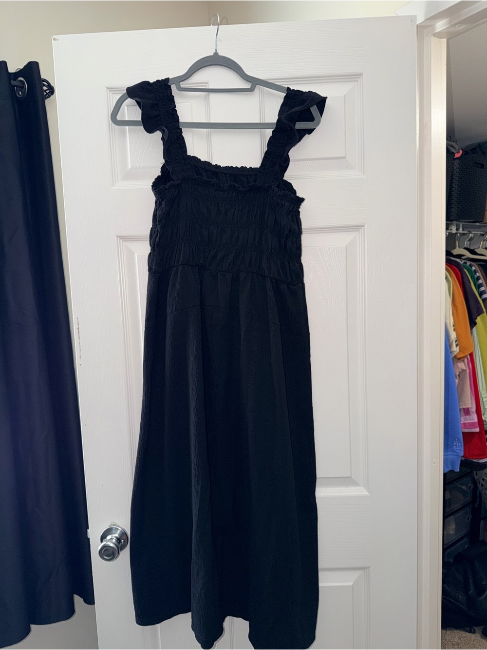 Old Navy Black Smocked Midi Dress with Ruffle Straps